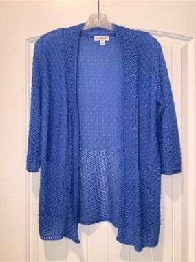 Kim Rogers Royal Blue Open-Front Crochet Cardigan
